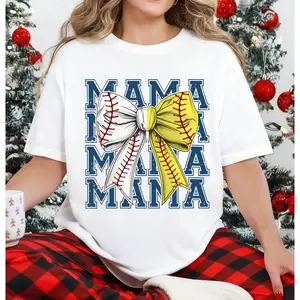 Softball Baseball Mama T Shirt, GameDay, Mama Shirt, Team Spirit, Game Day, Baseball Softball Bow Shirts, Half Baseball Half Softball Coquette