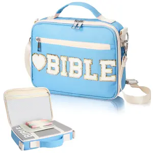 Valentine Bible Case for Women Bible Case Gift Chenille Letter Bible Cover Case with Shoulder Strap Canvas Carrying Bag Gift for Christian Teenagers Girl Student, Bible Study Supplies, Church Tote Bag, New Year Gift