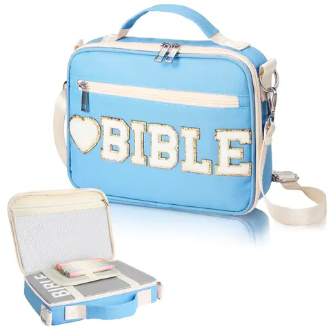 Gejoy Bible Cover Case for Women, Christian Bible Bag with Shoulder Strap Canvas Tote Bag Carrying Bag Gift for Teenagers Girl Student, Bible Study Supplies, Church Bible Case