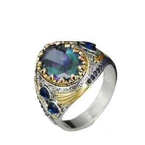 Men’s New Retro Ring With Synthetic Zircon - Creative Fashion Dual-Tone US Jewelry