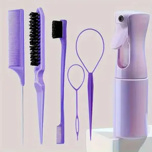 6-Piece Wigs Styling Comb Set, Hair Brush, Sharp Tail Comb, Eyebrow Brush, Hair Rollers, Hair Pull Pins, Spray Bottle, Hair Care Styling, Daily