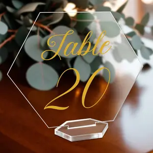 Large  Wedding Table Numbers 1-20,  Printed Calligraphy Place Cards with Stand, Hexagon Multi-functional Clear  Sign and Holder, Ideal for Wedding Reception Events