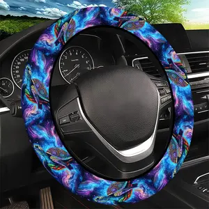 Colorful Turtle Steering Wheel Cover, Intricate Pattern on Cosmic Blue Purple Background - Fit Car Interior Accessory, Durable Material, No Inner Ring, For All Seasons Automotive Accessories, Best Festive Gift Item For Family.11.27QWA-148
