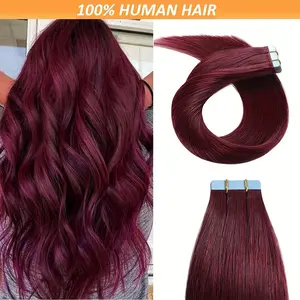 Hot Sell NEW 20 Pcs Lacer 16-26 Inch Seamless Remy Tape, 30g, 99j #   Color, Straight Human Hair Extensions, Human Hair, Healthy Shiny, No Tangle, No Shedding, Invisible Tape, 8 Weeks Lasting, for Women, All Ethnicities