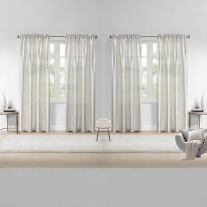 4-Piece Semi-Sheer Elegant Rod Pocket Curtains Set  Light Filtering Privacy Window Drapes for Living Room, Bedroom, Home Decor - Soft Diffused Sunlight, Cozy Atmosphere, Modern & Stylish Window Tr
