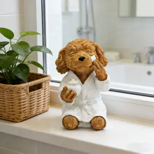 Cute Poodle Design Bathrobe Dog Resin Material Decoration, Fun Addition Bathroom Spa Dog Statue, Perfect Gift for Pet Lovers, Ideal for Bathroom Shelves, Figurines