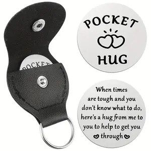 Pocket Hug Stainless Steel Keychain, Dual-Sided Coin Storage, Heart Shape Design, Cancer Patient Gift, Unisex, Strap, Compass Symbol