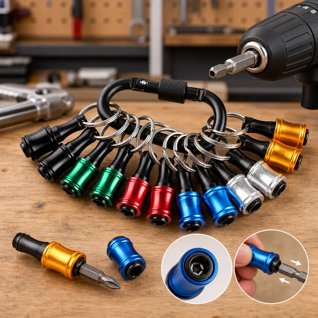 12 Pcs Portable Screwdriver Bit Holder Keychain with Carabiner, 1/4" Hex Shank Quick Release Drill Bit Clip