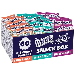 Welch's Fruit Snacks, Fruit Punch, Island Fruits & Berries 'N Cherries Snack Box, Gluten Free, 0.8oz Snack Packs (Pack of 60)