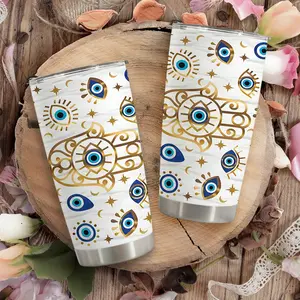 1pc 600ml Evil Eye and Hamsa Pattern 304 stainless steel large capacity travel mug.throw blanket. comfy throw blanket. 20oz insulated water bottle. chairs ideal for those into spiritual symbols and as a protective gift