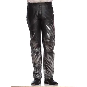 1980S Black Leather Men's Pants With Silver Metallic Graffiti