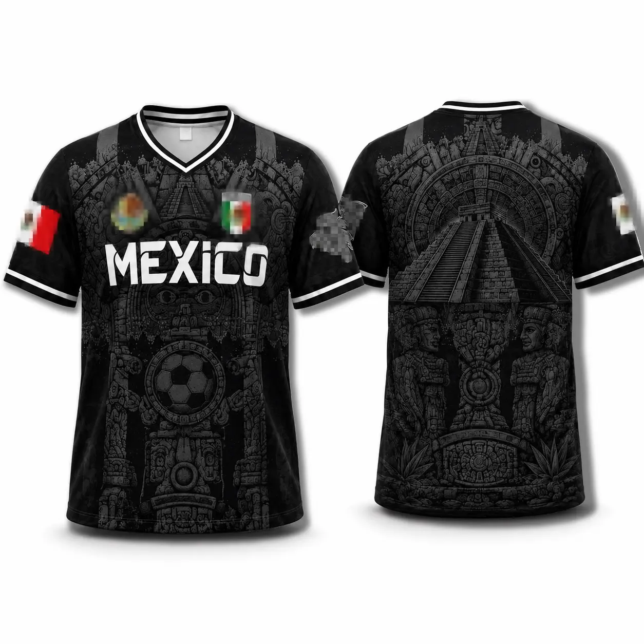 Men's Mexico-Inspired Soccer Jersey, Short Sleeve V-Neck Fan Shirt with Heritage Graphic and Pyramid Back for Game Day, Mexico Jersey, Soccer Jerseys