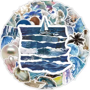 Ocean Themed Sticker (50pcs), Self Adhesive Decor Sticker for Gift Greeting Card Water Bottle Laptop Phone Case Scrapbook, Wall Decor