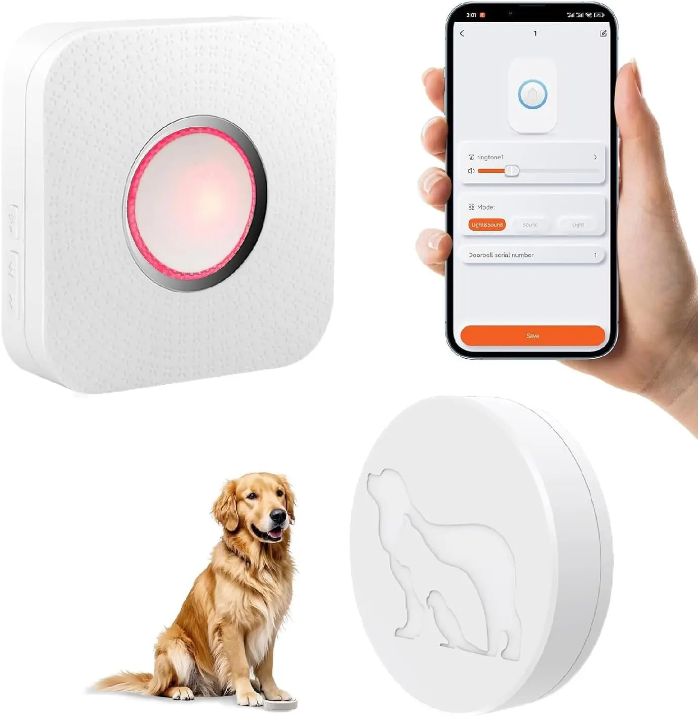 WiFi Dog Door Bell for Potty Training to Go Outside, Smart Doggie Door Bell for Dog, Wireless Doggy Doorbell with Phone App