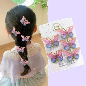Butterfly hair clip 3 pack sets for young girls ,multiple colors