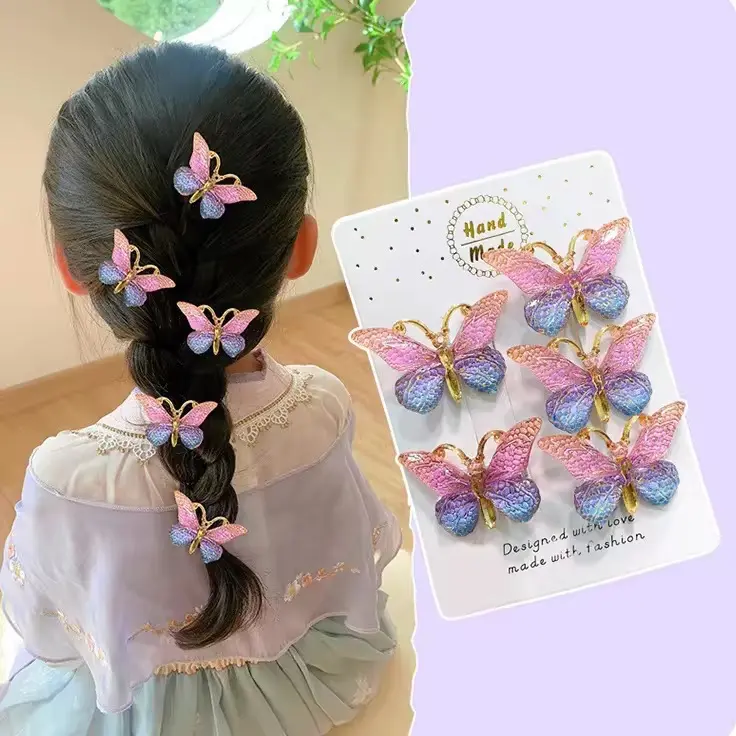 Butterfly hair clip 3 pack sets for young girls ,multiple colors