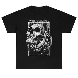 Women's Fitted Short-Sleeve Cotton T-Shirt - Round/Crew Neck, Whitechapel Graphic Print, Grunge Women's T-Shirts, Casual Streetwear Top for Heavy Metal Fans (tm16101), Round Neck