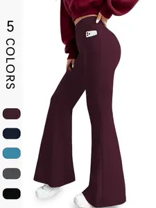 Women's Super Soft Flare Pants with Pockets, High Waist Tummy Control, No See Through Workout Yoga Leggings, Flared Yoga Bottoms, Women's Clothing