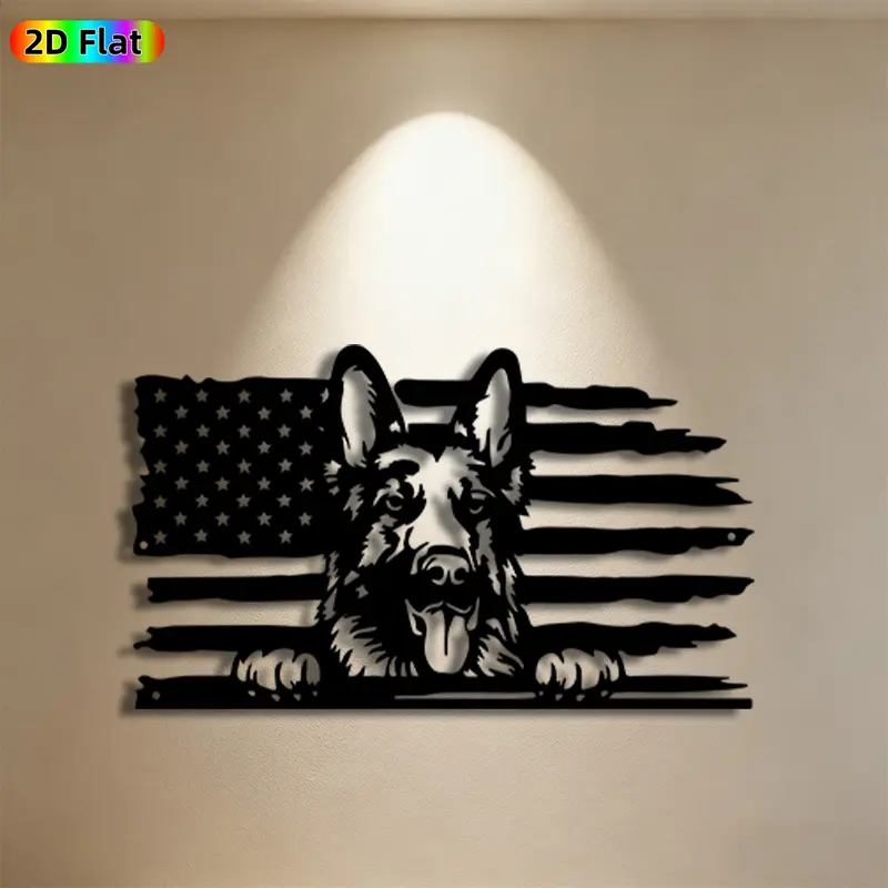 1pc German Shepherd & American Flag Metal Wall Art, Patriotic German Shepherd Statue Mural, Ideal Gift for Memorial Day, Veterans Day, Patriotic Decor Enthusiasts,  Metal Wall Decor Wall Sculptures, Perfect for Outdoor Fence & Indoor Wall Dog Lovers