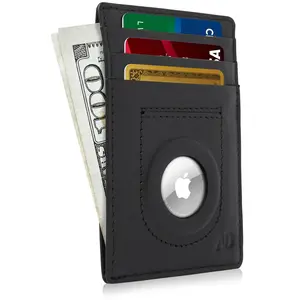 Genuine Leather Air Tag Holder - Slim Minimalist Wallets For Men & Women - Front Pocket Thin Mens Wallet RFID Credit Card Holder Gifts For Men - Air Tag NOT Included