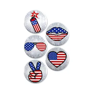 5 Pack - Red White And Blue Patriotic Symbols American Pinback Buttons - 2.25 Inch
