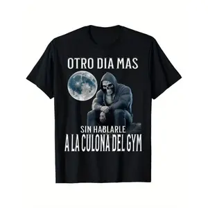 Men's Calacas Chidas Gym T-Shirt - "Another Day Without Talking to the Gym Lady" Skeleton Graphic Print, Black Short Sleeve Cotton Tee, Regular Fit, Ultra-Soft & Breathable, Machine Washable, All-Season Casual & Workout Shirt, Gym