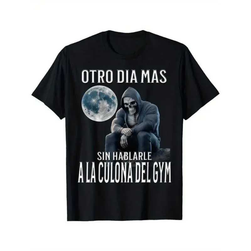Men's Calacas Chidas Gym T-Shirt - "Another Day Without Talking to the Gym Lady" Skeleton Graphic Print, Black Short Sleeve Tee, Regular Fit, Ultra-Soft & Breathable, Machine Washable, All-Season Casual & Workout Shirt, Gym
