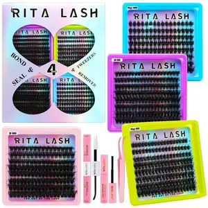 RITALASH 570pcs 4 Boxes  Mega/3D Lash Clusters Kit, WaterProof Lashes Clusters Eyelash Extensions with Everything You Need for Beginners and Proficient, DIY at Home Easily，Extension Soft comfortable Easy Apply Natural Look for Makeup Daily Life