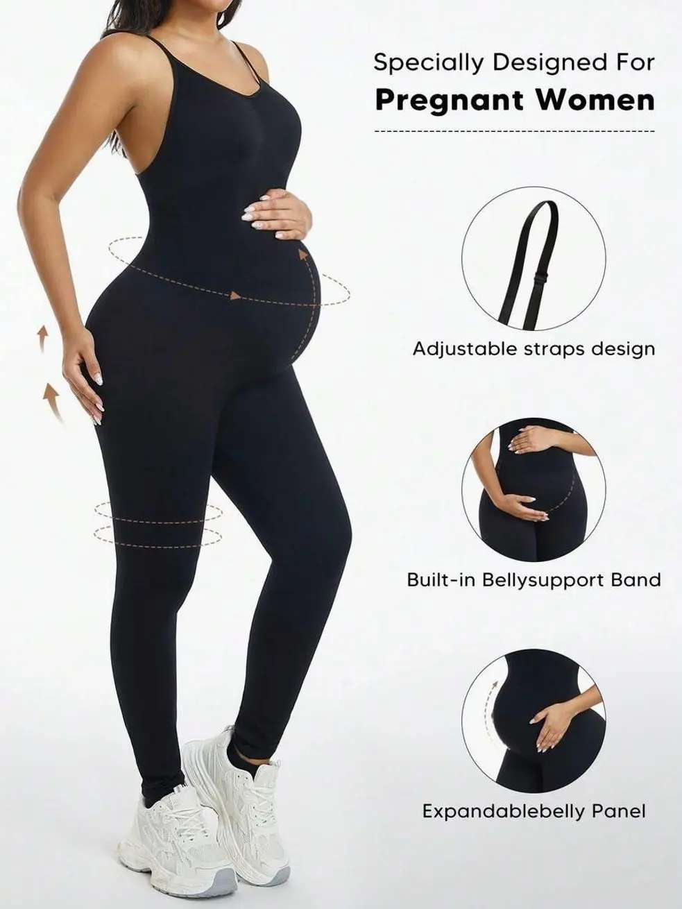Maternity Overalls, Adjustable Straps High Elastic Belly Support Jumpsuit for Pregnancy