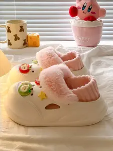 Parent-Child Fleece-Lined Perforated Warm Clogs, Soft Slippers, Comfortable Style, Breathable Structure, Fleece Lining & Matching Design, Easy On/Off, Ideal for Winter Daily Home