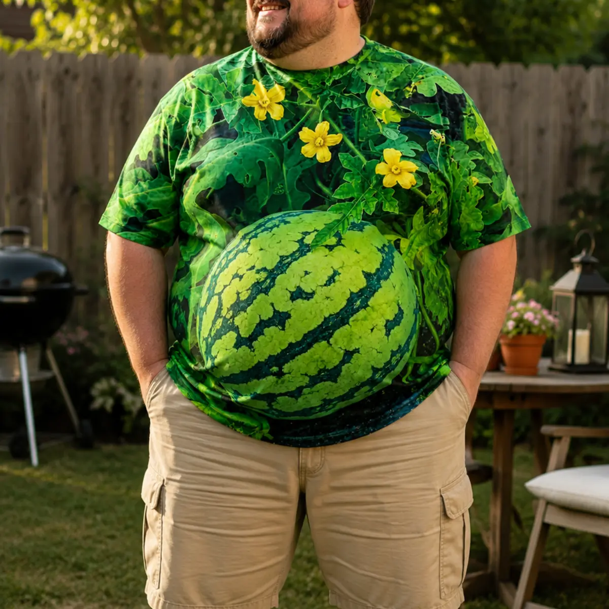 Watermelon Print T-Shirt for Men, Vibrant Green and Yellow Design, Perfect for Casual Wear, Comfortable and Stylish