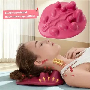 Large Multi-Point Acupressure Cervical Pillow - Ergonomic Neck Support with 8-Point Massage System, Soft Pink Yoga & Pilates Training Mat for Women