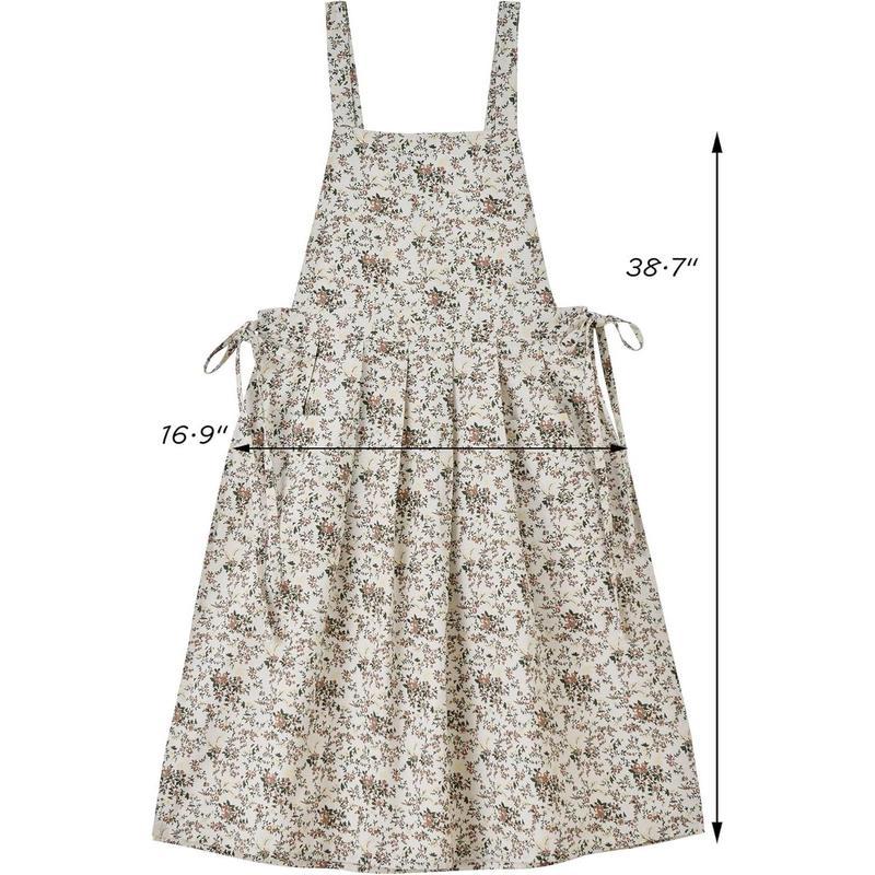 Women's Floral Cotton Waterproof Adjustable Kitchen Apron with Pockets, Vintage Pinafore for Cooking Baking, Washable Craft Gardening Apron