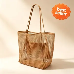 Summer Hot Mesh Beach Bag, Wide Shoulder Strap, Inner Zipper Pocket, Breathable Tote for Women, Ideal for Swimming and Travel