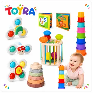 Baby Toys 6 to 36 Months, 26pcs Toy Set including Identification Cloth Book and 6 in 1 Stacking Blocks, Infant Gifts Play Set for Kids Sensory Learning Activity, Infant Bath Time Fun for 1-4 Year Old, Early Learning Toys, Interactive Toy Set, perfect Birt