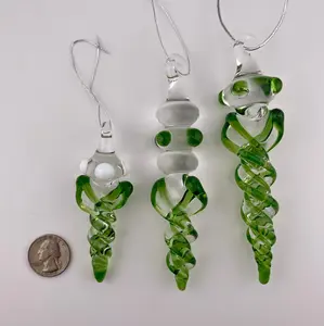3 Pack Plantphibian Green Glass Icicle Ornament  "Holiday Special" Decor Decoration Set Christmas