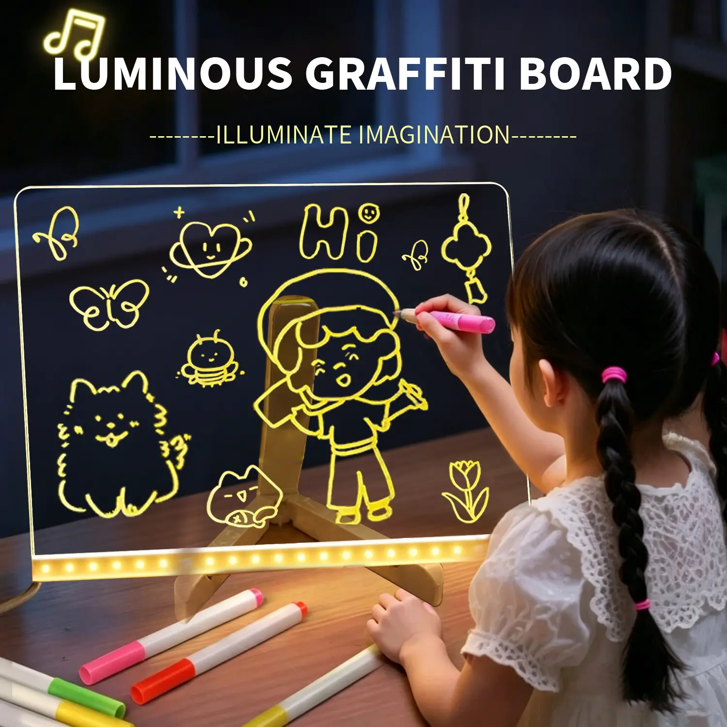 Reusable Erasable LED Light Drawing & Doodle Board with Free Markers - Unisex Creative Toy, Birthday Gift for Art Enthusiasts to Develop Practical Skills
