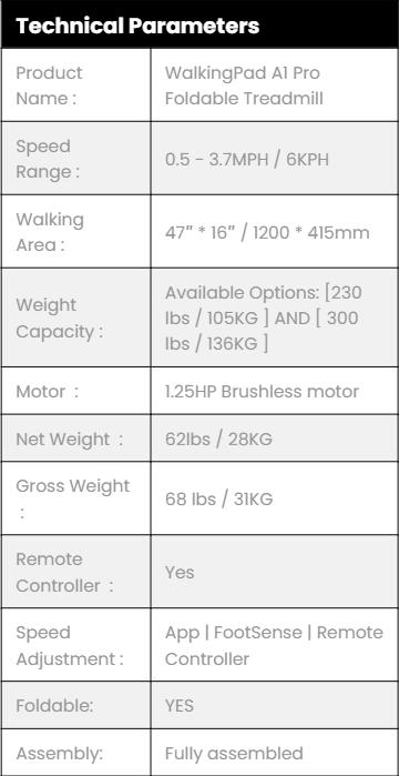 WalkingPad  A1 Pro foldable Heavy-Duty Under Desk Treadmill with Full Body-Fold Technology, 300 lb user weight   —Folds in Half, Built to Last