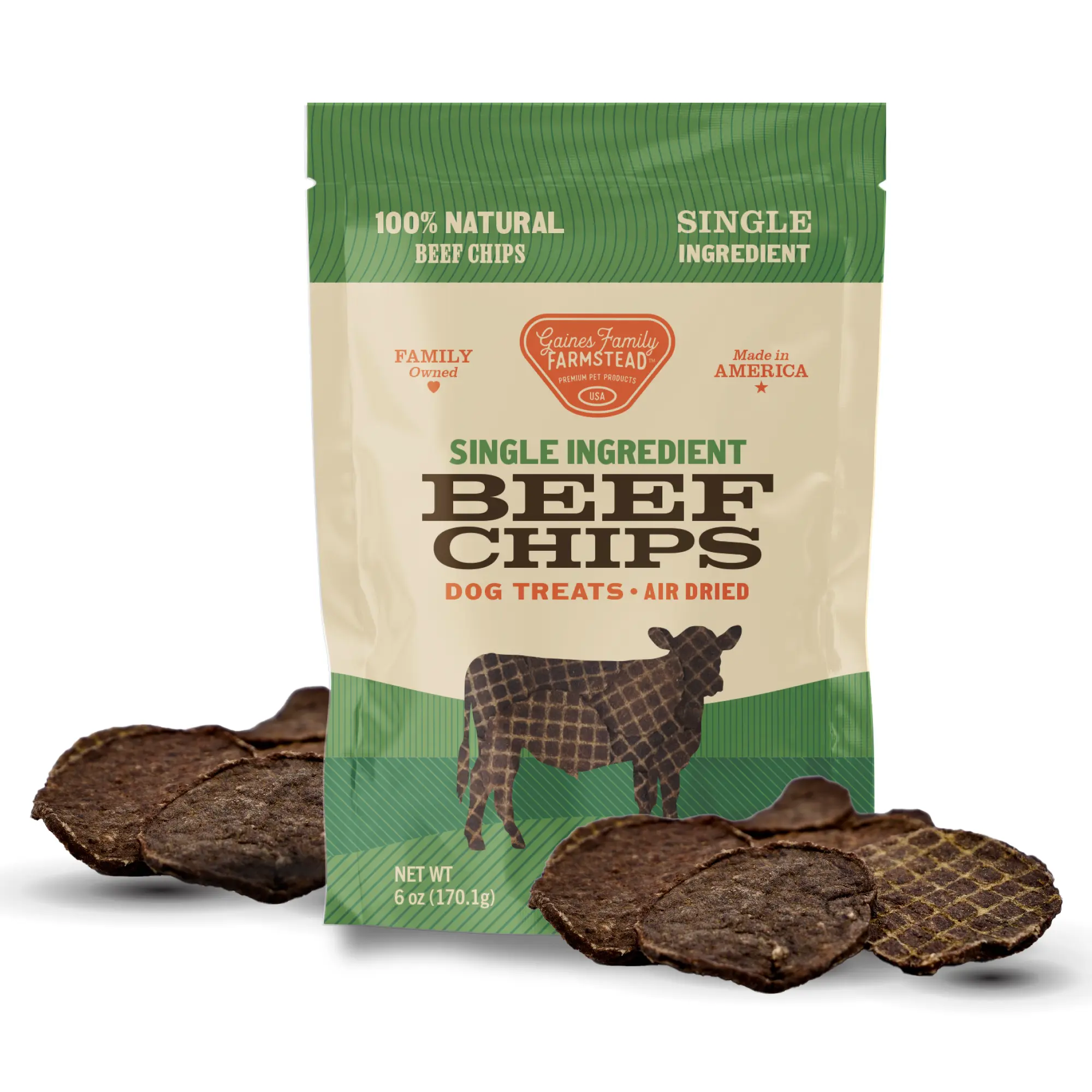 Gaines Family Farmstead Beef Chips for Dogs - 100% Real Beef, USA Made Crunchy Single Inredient Dog Treats, No Additives or Preservatives