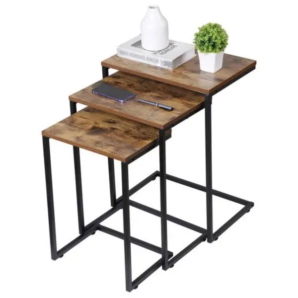 ZENSTYLE 3-Piece Nesting Coffee Tables Set - Modern Curved C-Shape Stacking Accent End Table with Metal Frame, Aesthetic Home Interior Design Furniture, Manual Assembly Living Room Storage Piece, Organize