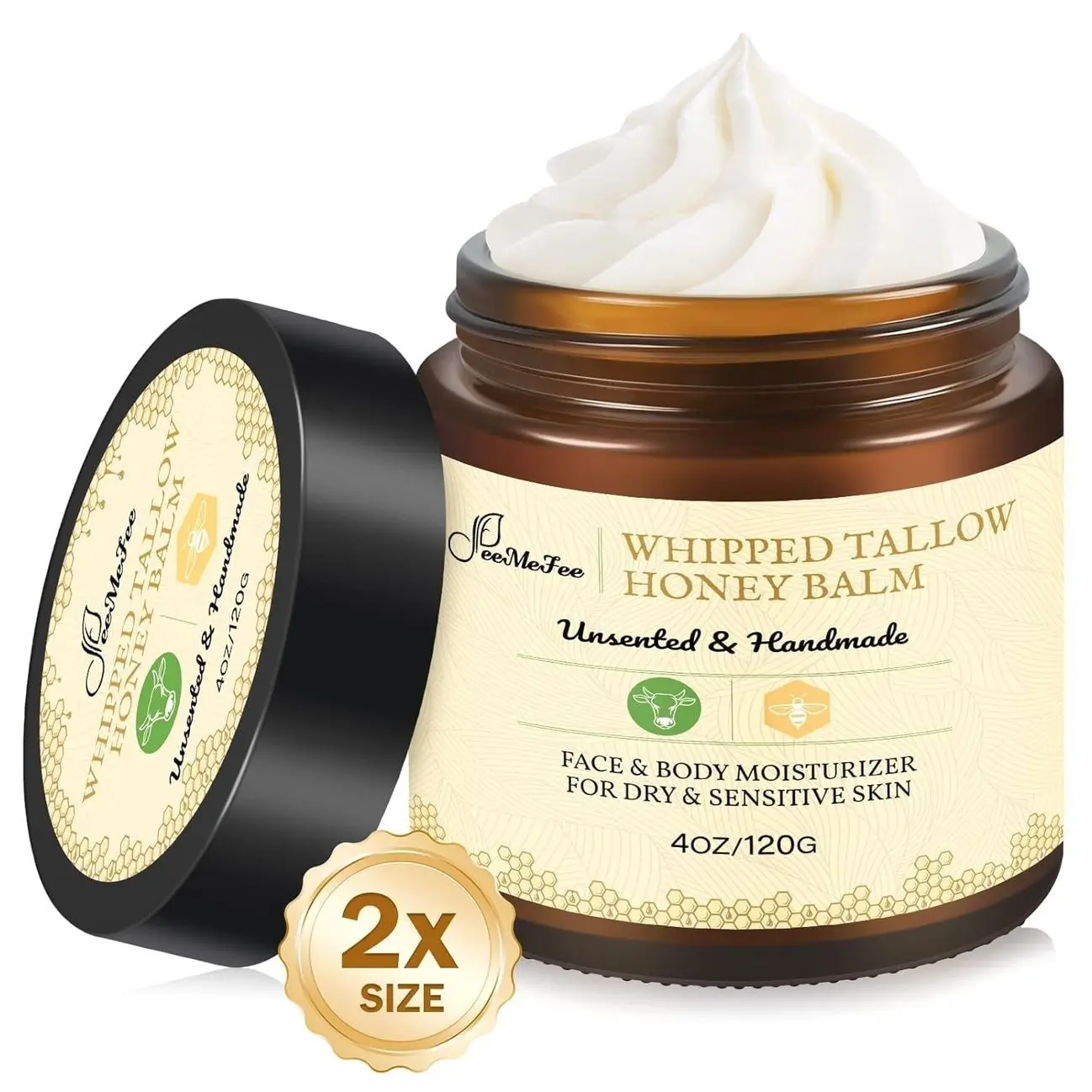 Beef Tallow for Skin 4oz | Tallow And Manuka Honey Balm | Unscented Tallow Face Moisturizer | Beef Tallow for Face | Organic Grass Fed Beef Tallow Balm | Whipped Beef Tallow Lotion Face Cream