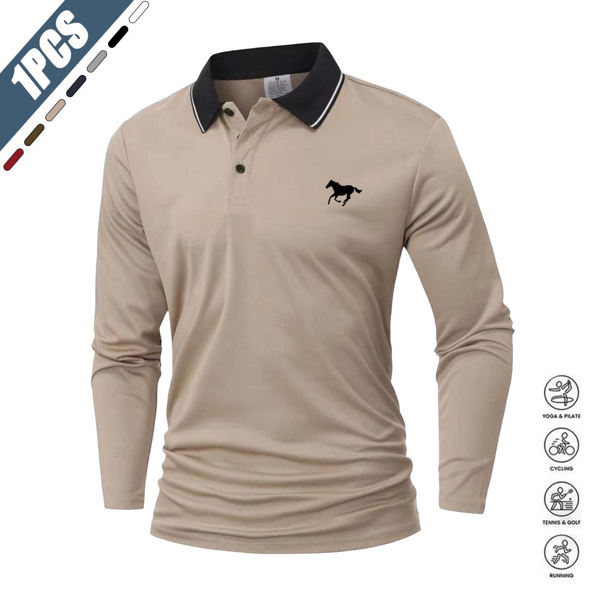 Men's 100% Polyester Solid Long-Sleeve Polo Shirt Set - White + Gray + Black, Loose-Fit, Casual Sportswear, Athletic Active Tops, Golf Wear for Spring & Autumn, Menswear