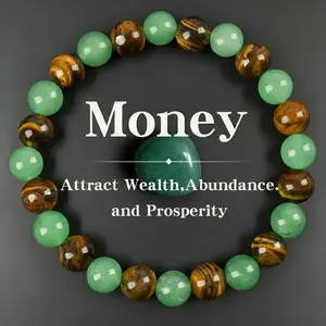 Money Attraction Bracelet with Green Aventurine & Tiger Eye - Elegant Design blue friendship bracelet beaded jewelry protection bracelet encouragement gift Elastic Band fashion artificial bracelet of the day Crystal Bracelet for Women Men