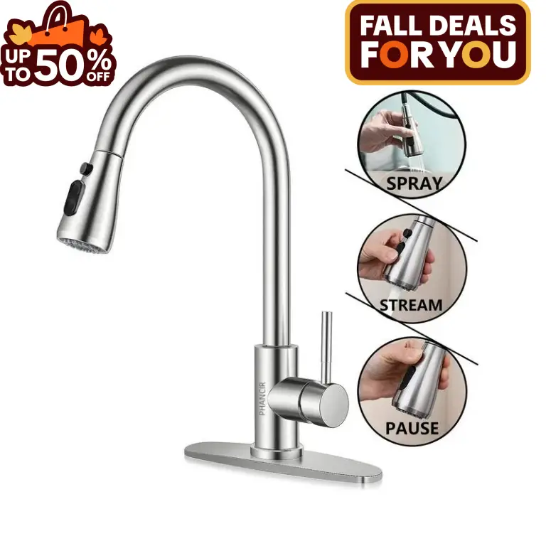 PHANCIR Kitchen Faucet with Pull Down Sprayer, High Arc Single Handle, Brushed Nickel, Brushed Go Home ld Finish Modern Durable Steel