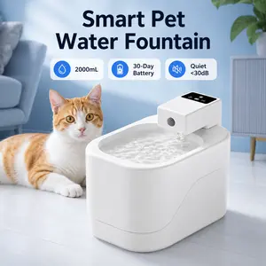 Automatic Cat Water Fountain, 2000mL Cordless Pet Water Dispenser, New Upgraded 2500mAh Rechargeable Motion Sensor, Quiet Fresh Water for Cats & Small Dogs