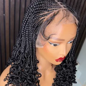 Side braids short Fullace Knotless Braided Wig with Lace Detail for Versatile Styling and Comfortable Wear