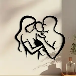 1pc Family Line Metal Wall Art, Family Line Statue Mural, Perfect for Bedroom Wall, Modern Decor, Ideal Gift for Families, Anti-Corrosion Metal