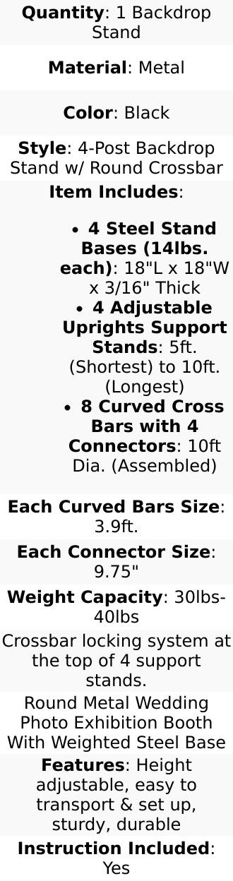 10ft Adjustable 4-Post Round Black Metal Backdrop Stand Canopy, Circular Wedding Event Arch Frame Chuppah