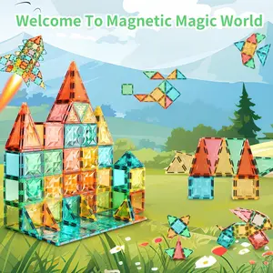 32PCS Magnetic Tiles, Magnetic Tiles Kids Toys Magnet Toys for Toddler Magnetic Blocks Building Toys Preschool STEM Learning Sensory Montessori Toys for 3+ Year Old Boys and Girls, Safe Creativity Toddler Kids Toys, Christmas Toys Gift birthday gift