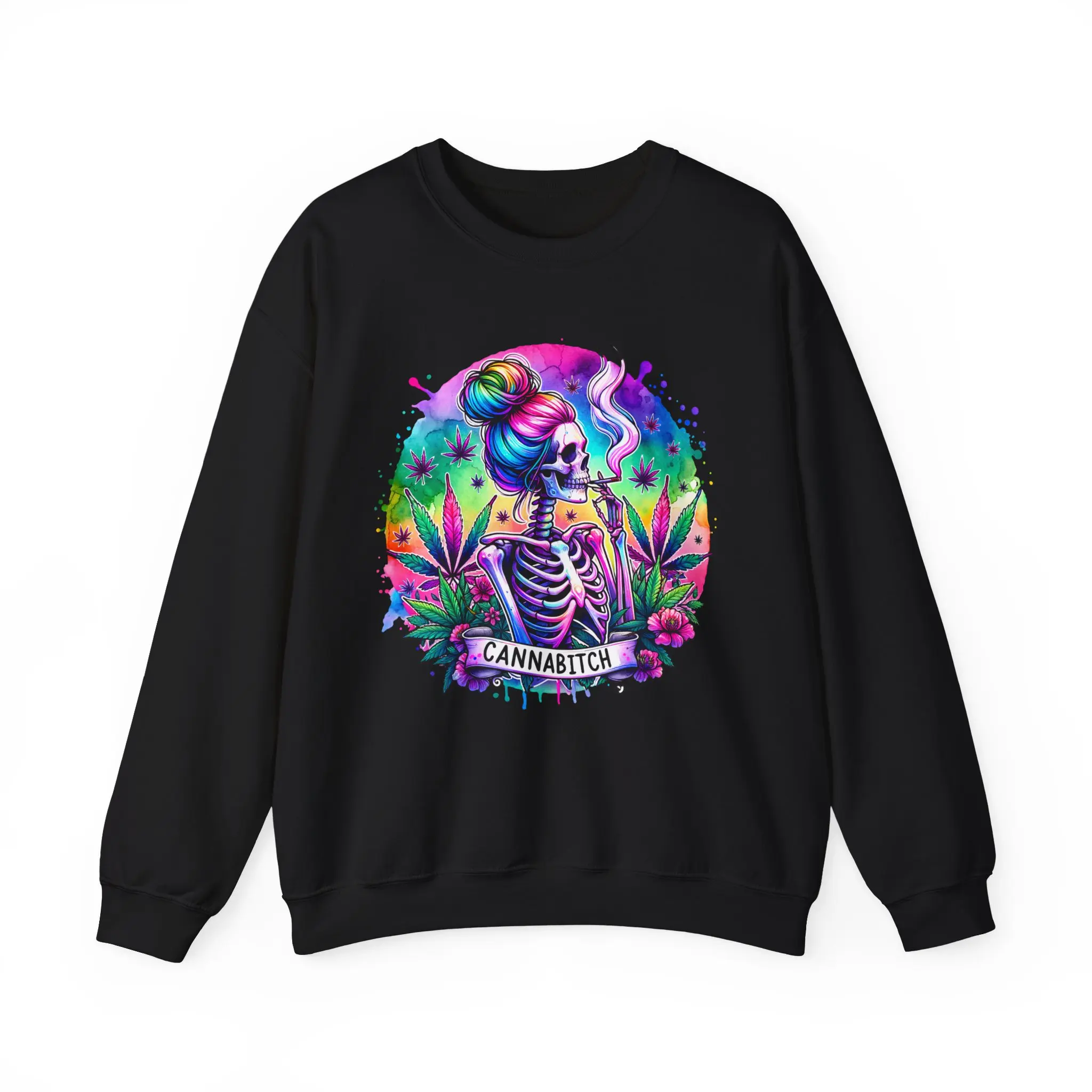 Water Color Canna bitch Unisex Sweatshirt, Long Sleeve Women's Crewneck Pullover, Marijuana Leaf Shirt, Weed Clothing, Stoner Apparel